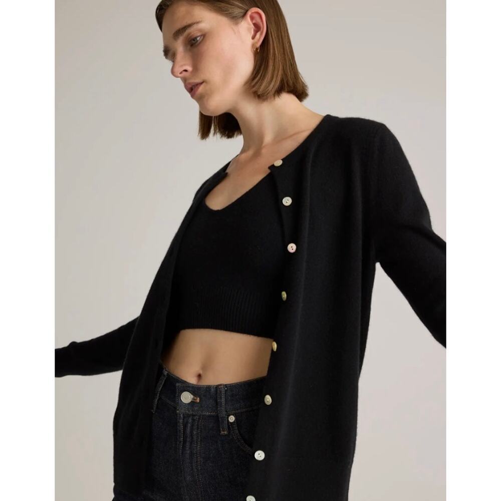 New! Quince Wm’s  Cashmere Cardigan Blk Mother of Pearl Buttons Sz XS #477